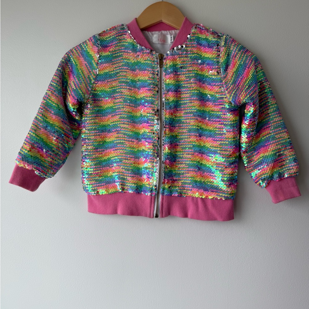 Mila&Rose girls sequin jacket. Sequins flip from rainbow to silver!